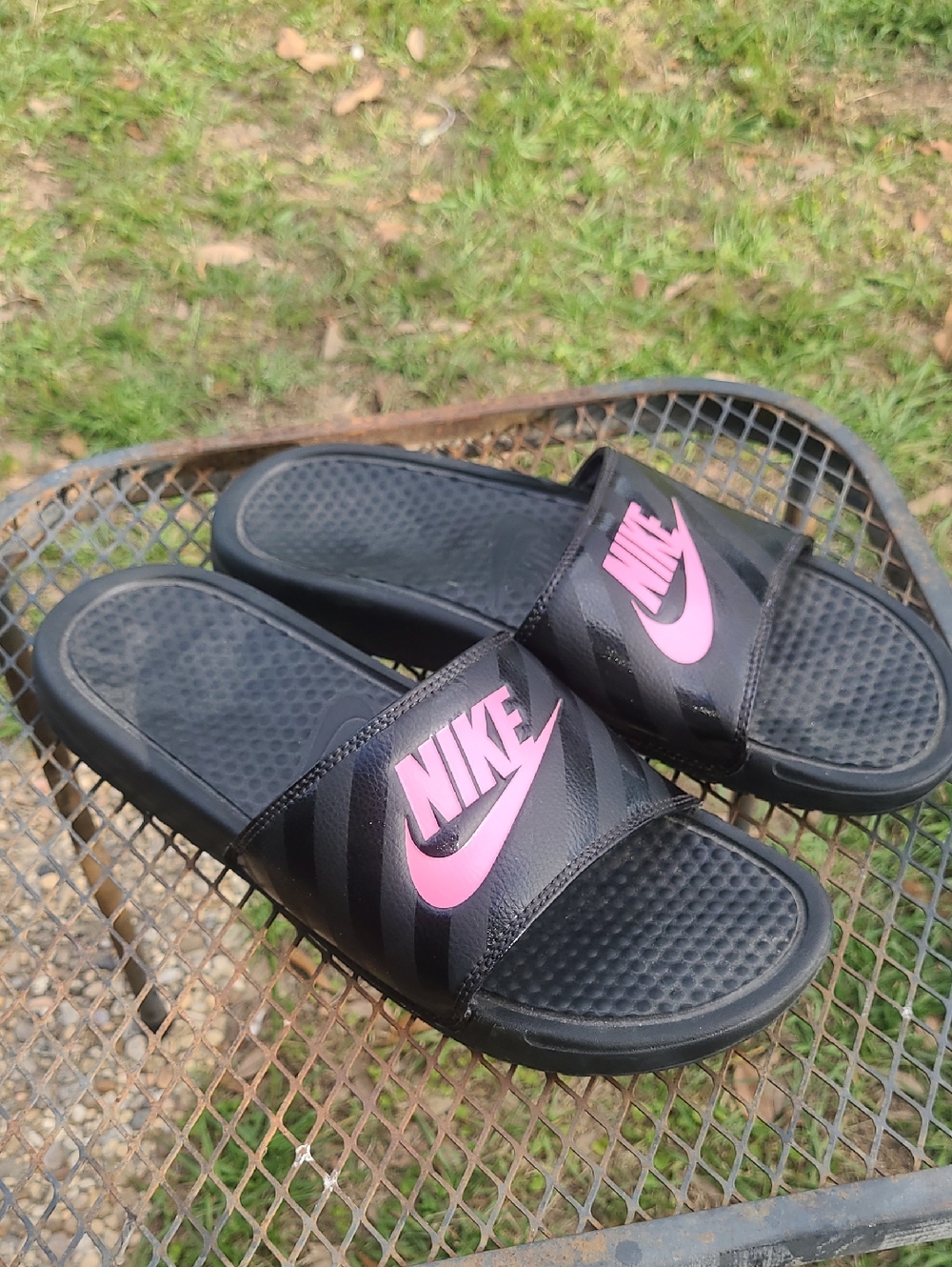Nike Womens Black Slide Sandals with Pink Logo Size 12